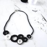 Black and White Beaded Crochet Ring Necklace