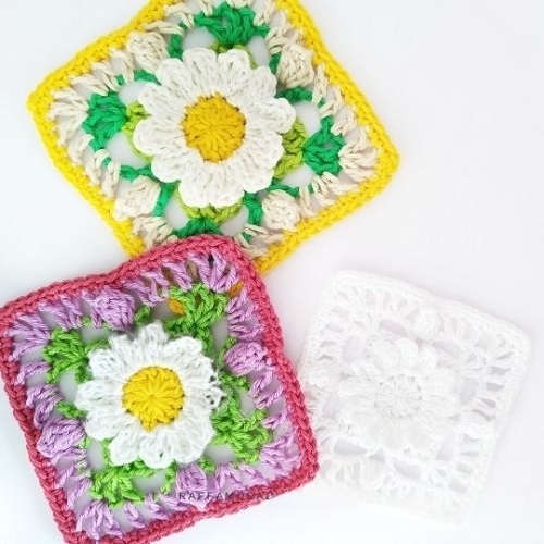 Crochet Granny Squares with Flowers 6