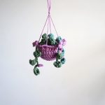 Crochet Car Hanging Mini Plant with Purple Flowers