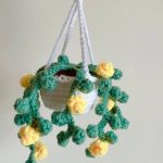 Crochet Yellow Flowering Mini Hanging Plant