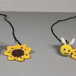 Crochet Bumble Bee and Sunflower Rearview Mirror Decor