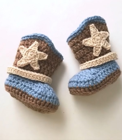 Crochet Cowboy Booties for 0-3 Months Old - Crocht