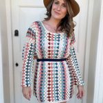 Belted Granny Stripe Dress with Long Sleeves