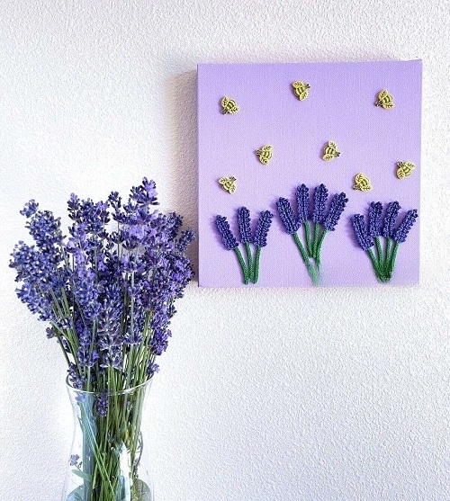 Lavender and Bees Crochet Wall Art