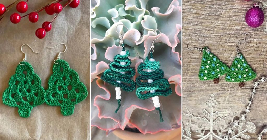 9 Christmas Tree Earrings Free Crochet Patterns - Crocht