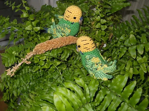 green Crochet Budgies