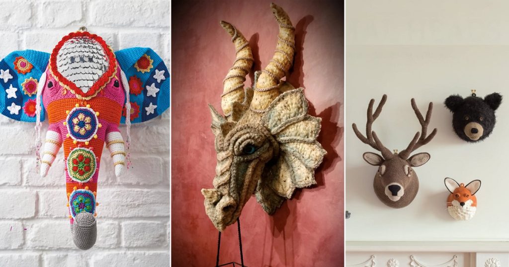 11 Crochet Animal Heads Wall Display Free Patterns - Crocht