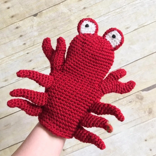 knitted crab hand puppet