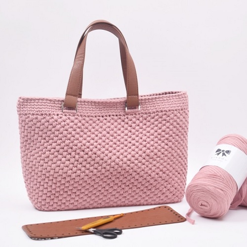 Ribbon Shopper with a Leather Base – Small