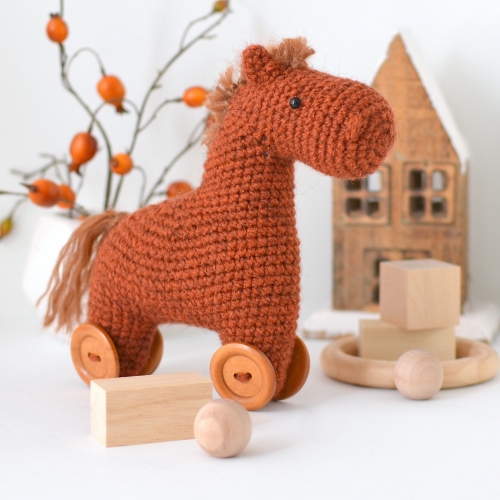 Crochet Horse Toy with Wheels