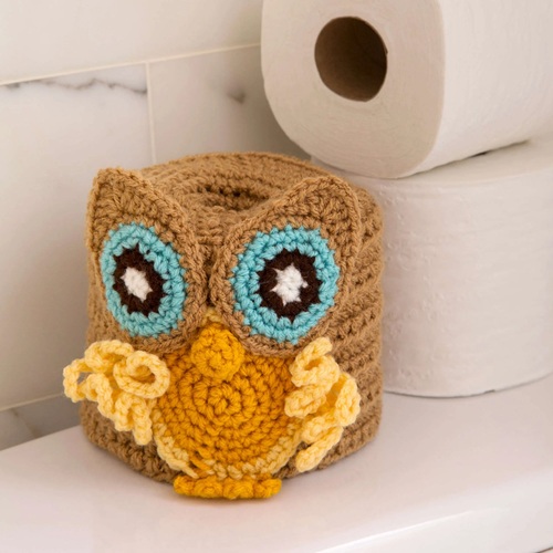 Free Red Heart Crochet Retro Owl Toilet Roll Cover Pattern