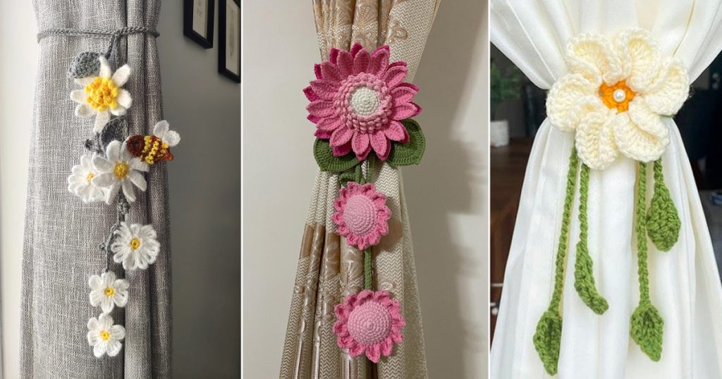 10 Crochet Floral Curtain Holder Free Patterns - Crocht
