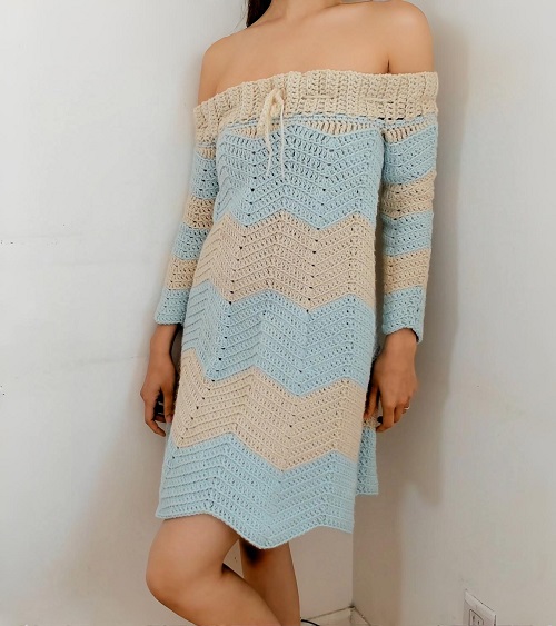 Crochet Off The Shoulder Chevron Dress