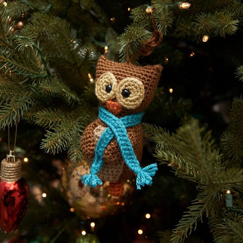 Free Red Heart Crochet Wise Owl Ornament Pattern