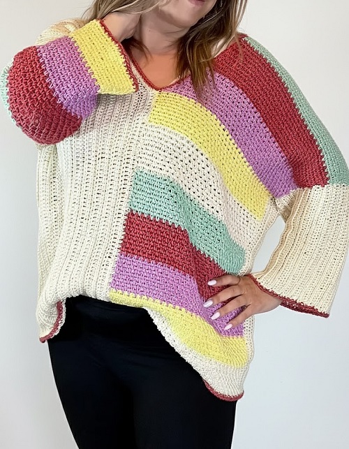 Crochet Striped Sweater Free Patterns 5