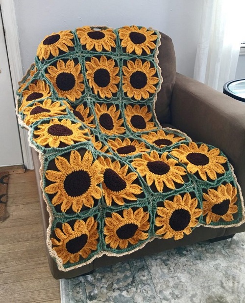 Sunflower Square Blanket Crochet Pattern