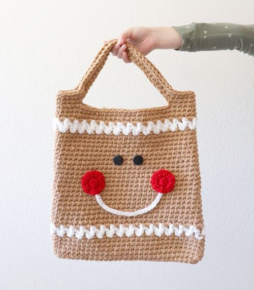 crochet gingerbread tote bag