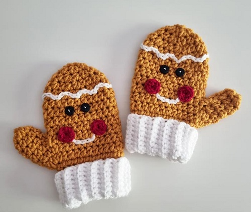 Gingerbread Man Crochet Mittens Free Pattern