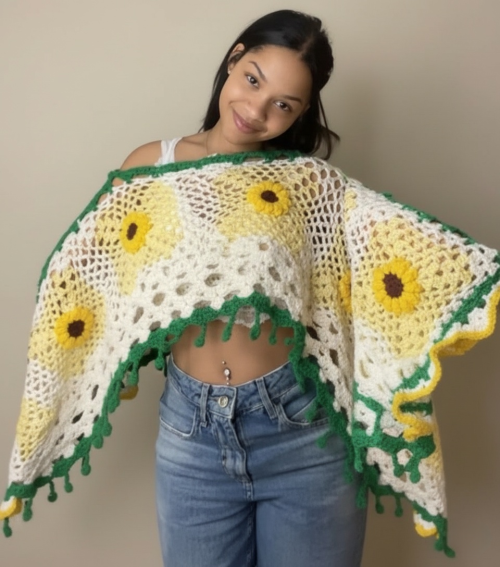 crochet sunflower poncho
