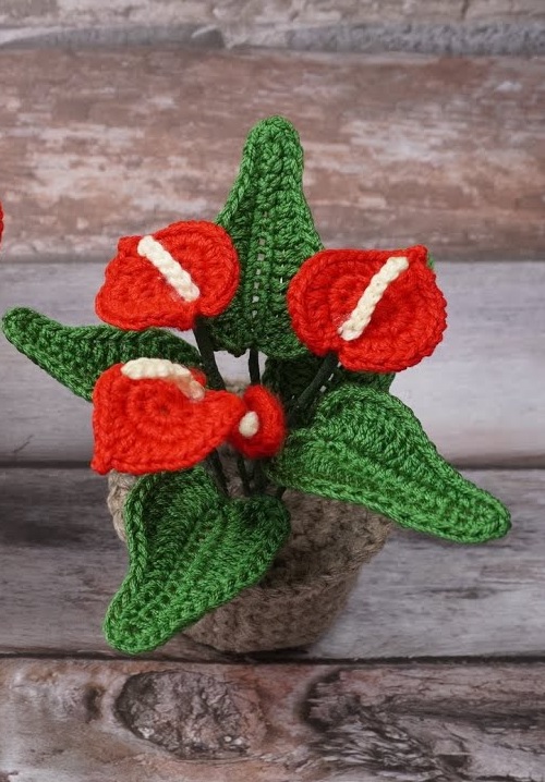 Crocheted mini anthurium arrangement