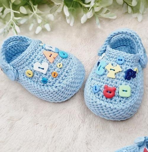 Crocs de Crochê Para Bebê - 9 cm - Fio Amigurumi/ Bella/ Charme.