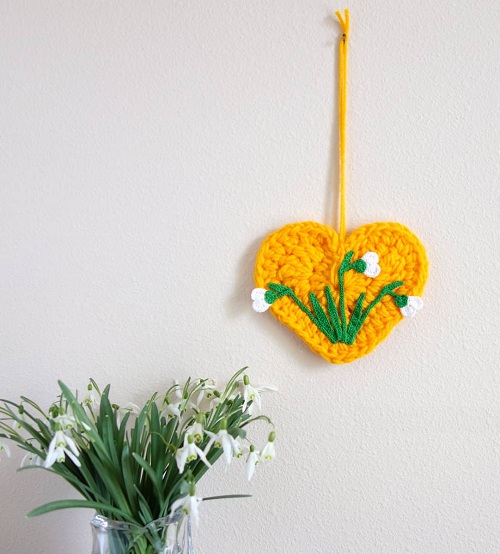 Crochet Spring Heart with Snowdrops Wall Decor