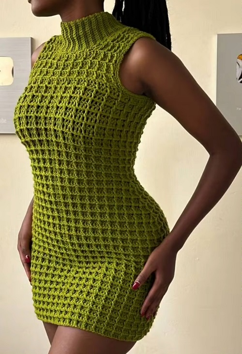 5 Waffle Stitch Dress Free Crochet Patterns 6 Crochet Waffle Stitch Fringe Turtle Neck Dress